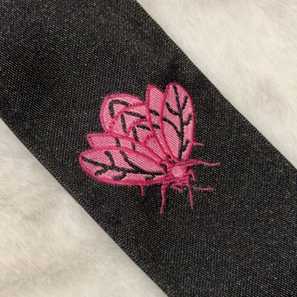 Pink & Black Fly Print D Ring Ribbon Belt Women’s S Small By Top It Off